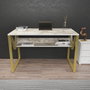 Hanah Home Lona Escritorio de Estudio Blanco y Dorado